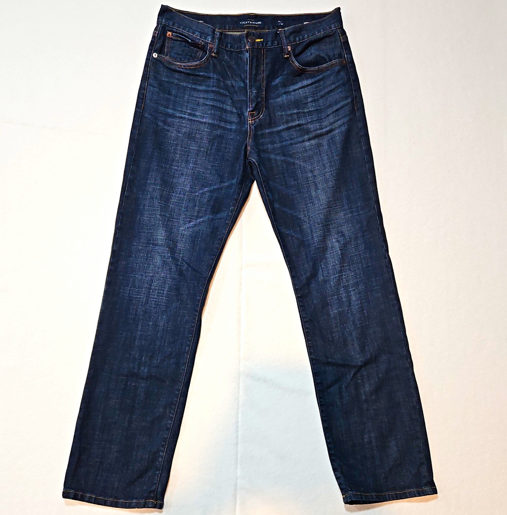 Lucky Brand Men’s Blue Dark Wash Denim Jeans Straight Leg Stretch 5-Pocket 33x32